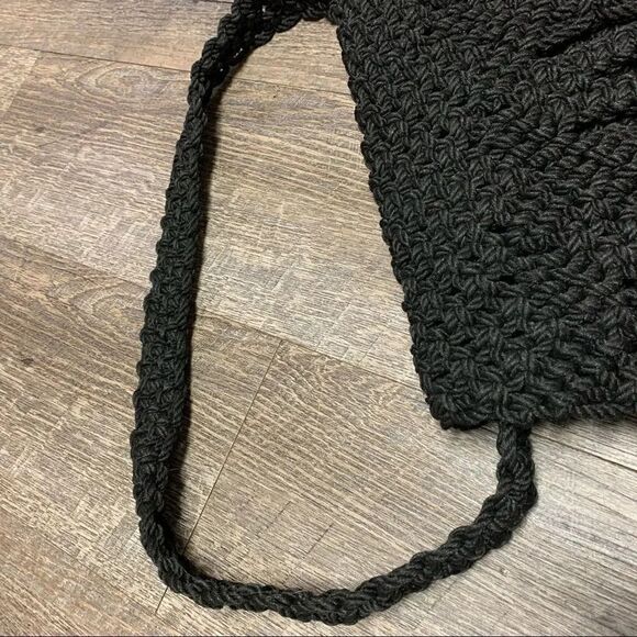 BLACK MACRAME CROCHET SHOULDER BAG PURSE - Picture 5 of 8